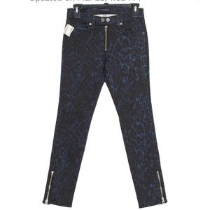 NWT Ramy Brook Womens Jeans Kate Skinny Animal Print Ankle Zip Blue 25 AW